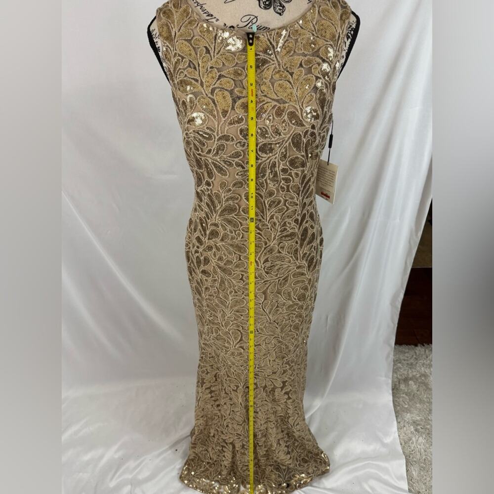 NWT: Calvin Klein Long Formal Gold Sequin Lace Dress (v) - Picture 10 of 12